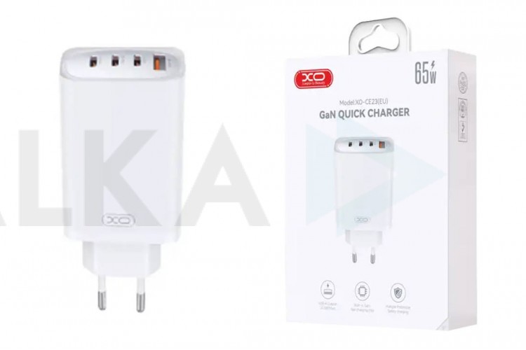 Сетевое зарядное устройство USB + 3 USB-C XO CE23 (EU) 65W GaN Nitride Fast Charging White