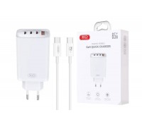 Сетевое зарядное устройство USB+3USB-C + кабель Type-C-Type-C XO CE23 65W GaN Nitride Fast Charging White