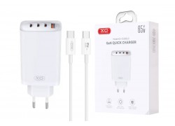 Сетевое зарядное устройство USB+3USB-C + кабель Type-C-Type-C XO CE23 65W GaN Nitride Fast Charging White