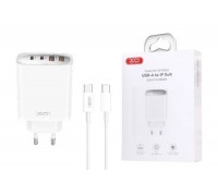 Сетевое зарядное устройство 2USB+2USB-C + кабель Type-C-Type-C XO CE22 45W GaN Nitride Fast Charginge White