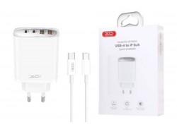 Сетевое зарядное устройство 2USB+2USB-C + кабель Type-C-Type-C XO CE22 45W GaN Nitride Fast Charginge White