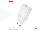 Сетевое зарядное устройство USB + USB-C XO CE17(EU) 65W GaN Fast Charger (1USB-C 65W/1USB-A 22.5W) White