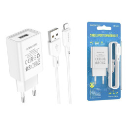 Сетевое зарядное устройство USB + кабель Lightning BOROFONE BA68A Glacier 2100mAh (белый)