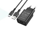 Сетевое зарядное устройство USB + кабель Type-C BOROFONE BA68A Glacier (черный)