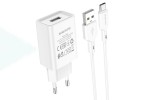 Сетевое зарядное устройство USB + кабель Type-C BOROFONE BA68A Glacier (белый)