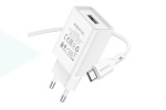 Сетевое зарядное устройство USB + кабель Type-C BOROFONE BA68A Glacier (белый)