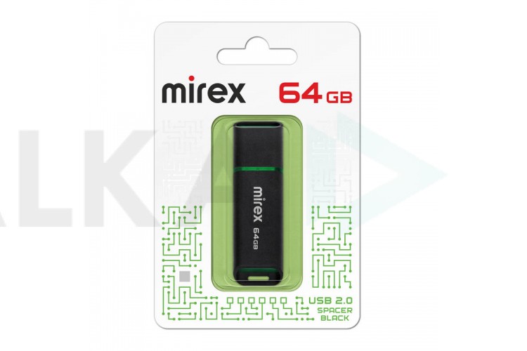 Флешка USB 2.0 Mirex 64 ГБ SPACER BLACK 64GB (ecopack)