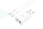 Сетевое зарядное устройство USB + USB-C + кабель Type-C HOCO C97A PD 20W+QC 3.0 (белый)