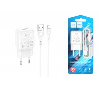 Сетевое зарядное устройство USB + кабель Lightning HOCO С96A 2400mAh (белый)