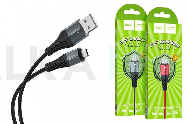 Кабель USB - MicroUSB HOCO X38 2,4A (черный) 1м (в оплетке)