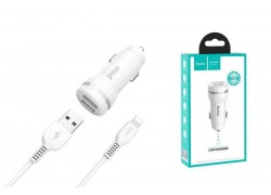 Автомобильное зарядное устройство АЗУ 2USB + кабель Lightning HOCO Z27 2100mAh (белый)
