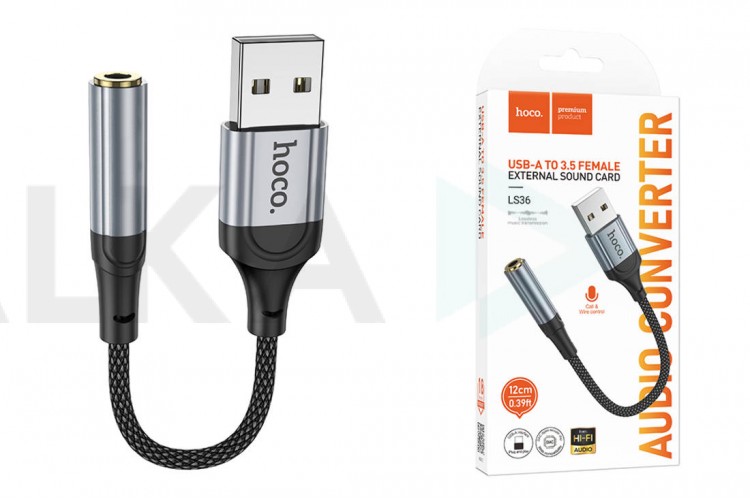 Адаптер для проводной гарнитуры c 3.5 мм на USB-A HOCO LS36 Fresh (черный)