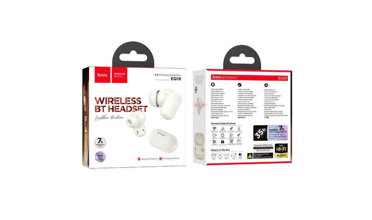 Наушники вакуумные беспроводные HOCO EQ19 wireless BT headset (молочный-белый)