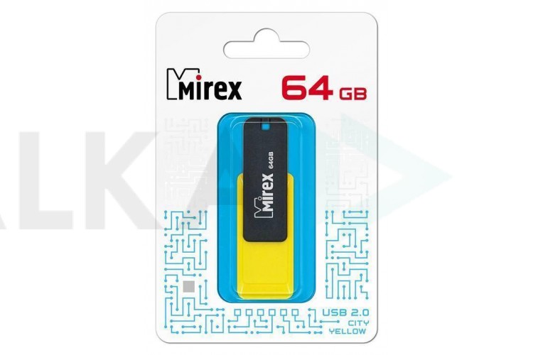 Флешка USB 2.0 Mirex CITY YELLOW 64GB (ecopack)