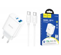 Сетевое зарядное устройство USB+USB-C + кабель Type-C-Type-C HOCO C105A Powerful PD20W + QC3.0 (белый)