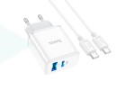 Сетевое зарядное устройство USB+USB-C + кабель Type-C-Type-C HOCO C105A Powerful PD20W + QC3.0 (белый)