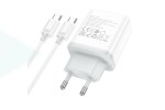 Сетевое зарядное устройство USB+USB-C + кабель Type-C-Type-C HOCO C105A Powerful PD20W + QC3.0 (белый)