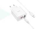 Сетевое зарядное устройство USB + 2USB-C + кабель Lightning - Type-C HOCO C126A charger PD40W+QC3.0 (белый)