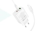 Сетевое зарядное устройство USB + 2USB-C + кабель Lightning - Type-C HOCO C126A charger PD40W+QC3.0 (белый)