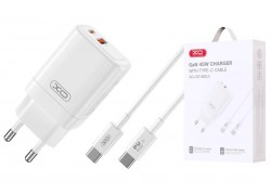 Сетевое зарядное устройство USB+USB-C + кабель Type-C-Type-C XO CE16 45W GaN Fast Charger (1USB-C 45W/1USB-A 22.5W) White