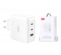 Сетевое зарядное устройство USB + 2 USB-C XO CE14 (EU) 100W GaN tech fast charging (2USB-C 100W/1USB-A 18W)  White