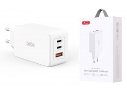 Сетевое зарядное устройство USB + 2 USB-C XO CE13 (EU) 65W GaN tech fast charging (2USB-C 65W/1USB-A 22.5W) White