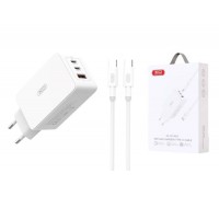 Сетевое зарядное устройство USB + USB-C + кабель Type-C - Type-C XO CE13 (EU) 65W GaN tech (NB207) White