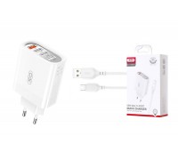 Сетевое зарядное устройство 4USB + кабель MicroUSB XO L100( 4USB fast charging 1USB QC3.0+3USB 2.4A White