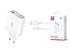 Сетевое зарядное устройство 4USB + кабель MicroUSB XO L100( 4USB fast charging 1USB QC3.0+3USB 2.4A White