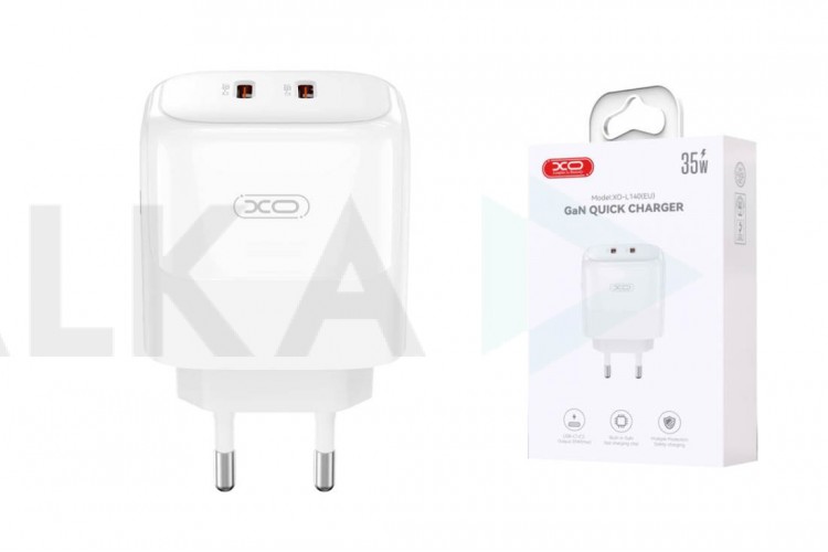 Сетевое зарядное устройство 2 USB-C XO L140  Dual C35W Fast Chargers White