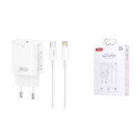 Сетевое зарядное устройство USB-C + кабель Lightning - Type-C XO L131 PD30W Fast Charging White