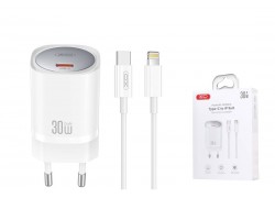 Сетевое зарядное устройство USB-C + кабель Lightning - Type-C XO CE20(EU) PD30W/PPS33W fast charger White