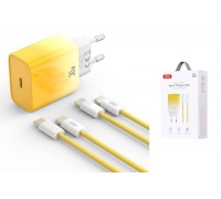 Сетевое зарядное устройство USB-C + кабель Lightning - Type-C XO CE18 (EU) PD30W fast charging yellow