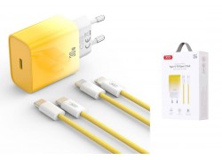 Сетевое зарядное устройство USB-C + кабель Lightning - Type-C XO CE18 (EU) PD30W fast charging yellow