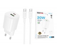 Сетевое зарядное устройство USB-C+ кабель Type-C - Type-C BOROFONE BA104A Pudding PD20W+QC3.0 (белый)