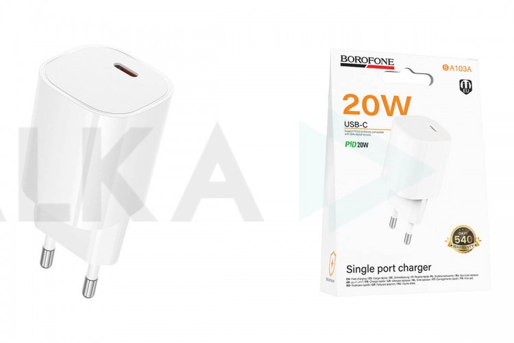 Сетевое зарядное устройство USB-C BOROFONE BA103A Pudding PD20W (белый)