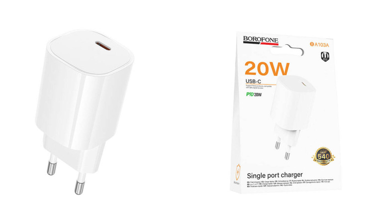 Сетевое зарядное устройство USB-C BOROFONE BA103A Pudding PD20W (белый)