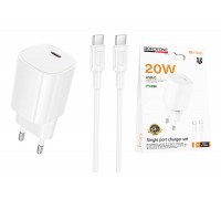Сетевое зарядное устройство USB-C+ кабель Type-C - Type-C BOROFONE BA103A Pudding PD20W (белый)