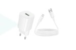 Сетевое зарядное устройство USB-C + кабель Mciro USB - USB BOROFONE BA102A Pudding QC3.0 (белый)