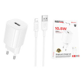 Сетевое зарядное устройство USB-C + кабель Lightning - USB BOROFONE BA101A Pudding (белый)