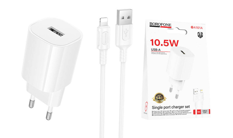 Сетевое зарядное устройство USB-C + кабель Lightning - USB BOROFONE BA101A Pudding (белый)