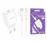 Сетевое зарядное устройство USB + кабель Lightning BOROFONE BA81A single port PD20W  (белый)