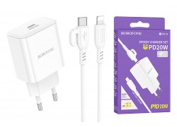 Сетевое зарядное устройство USB + кабель Lightning BOROFONE BA81A single port PD20W  (белый)