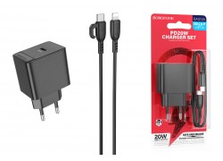 Сетевое зарядное устройство USB + кабель Lightning BOROFONE BAS13A Erudite single port PD20W  (черный)