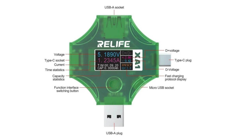 Тестер заряда RELIFE XA1 USB/ Type-C Тестер заряда RELIFE XA1 USB/ Type-C