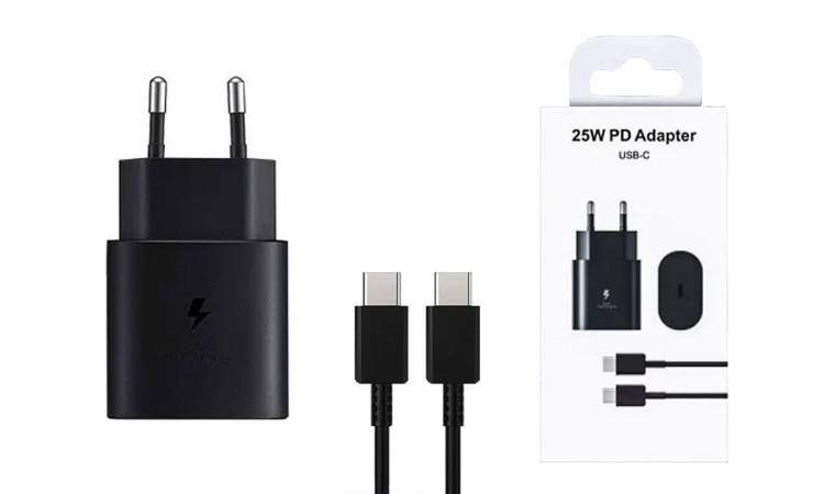 Сетевое зарядное устройство USB-C + кабель Type-C Samsung 25W EP-TA800 (черный) без логотипа
