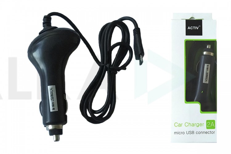 Автомобильное зарядное устройство АЗУ кабель MicroUSB Activ 2000mAh универсальное (черный)