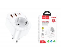 Сетевой адаптер-переходник HOCO NS3 Multifunctional socket (розетка + 2 USB-A+ 1-USB-C ) PD20W Fast (белый)