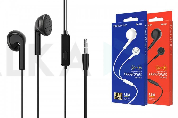 Наушники вакуумные проводные BOROFONE BM40 Sage universal earphones (черный)