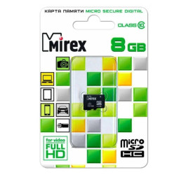 Карта памяти microSDHC MIREX 8 GB (class 10) без адаптера (13612-MC10SD08)